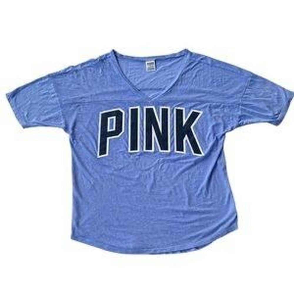 Light Baby Icy Blue Victoria's Secret PINK jersey boyfriend v neck top